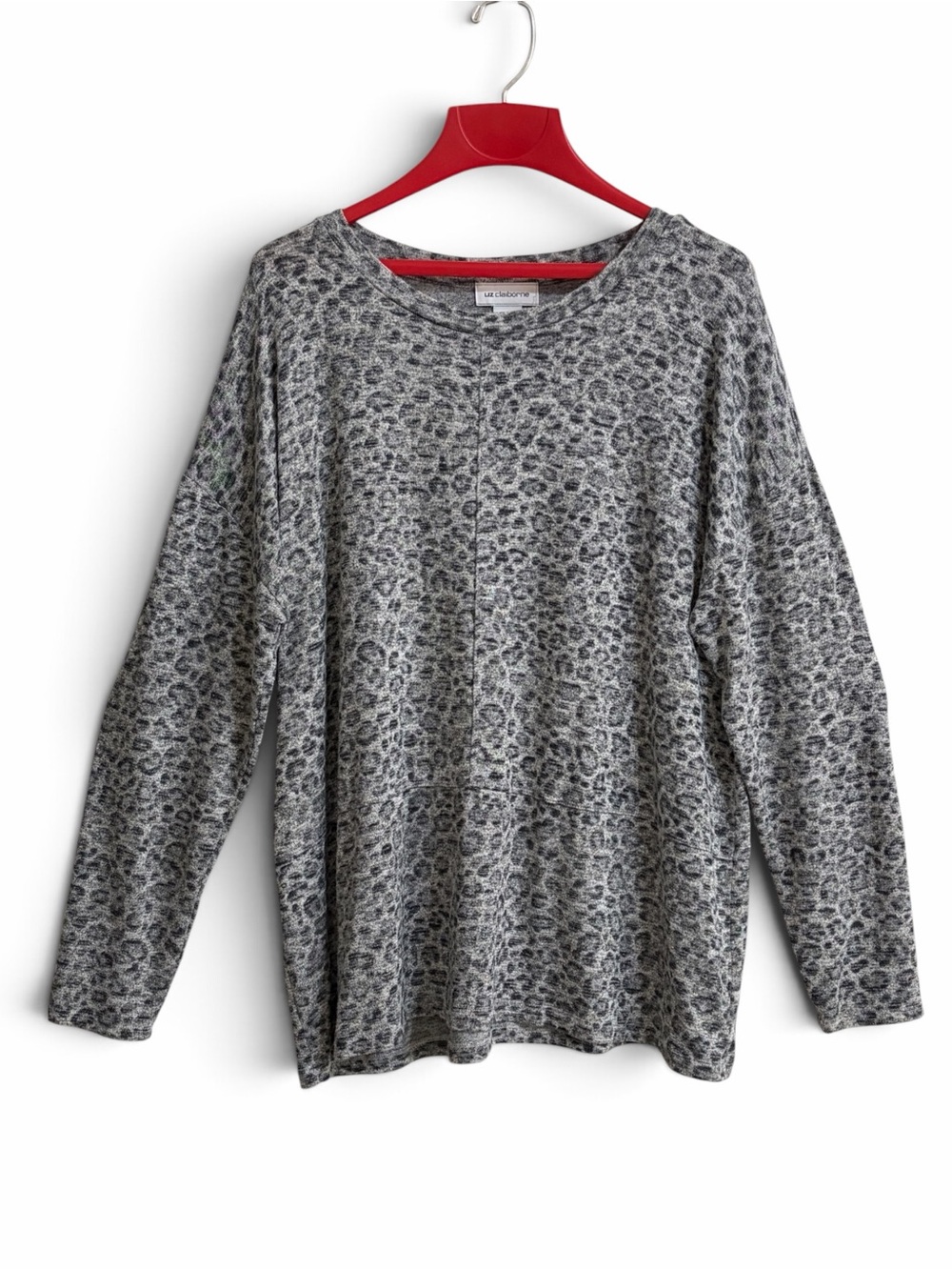 Liz Claiborne Grey Leopard-Print Long Sleeve Tee Sz XL